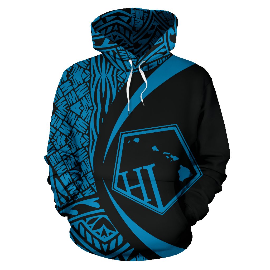 Hawaii Polynesian Tribal Hoodie Circle Style Blue Color - Polynesian Pride