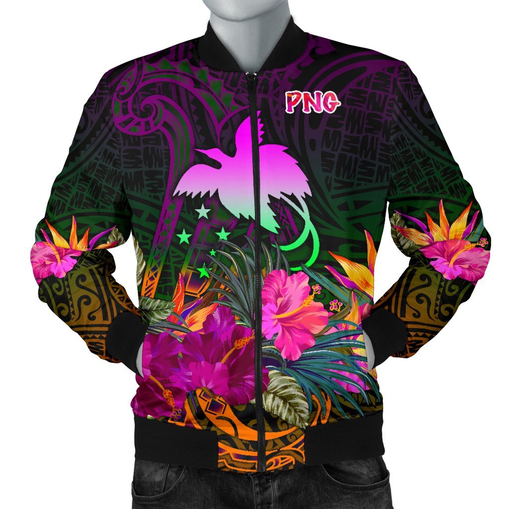 Papua New Guinea Men's Bomber Jacket - Summer Hibiscus Reggae - Polynesian Pride