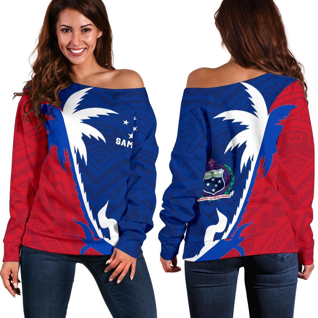 Samoa Coconut Off Shoulder Sweater K4 Blue - Polynesian Pride