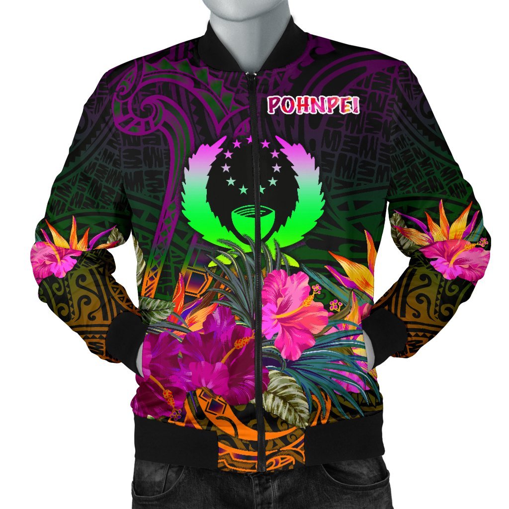 Pohnpei Men's Bomber jacket - Summer Hibiscus Reggae - Polynesian Pride