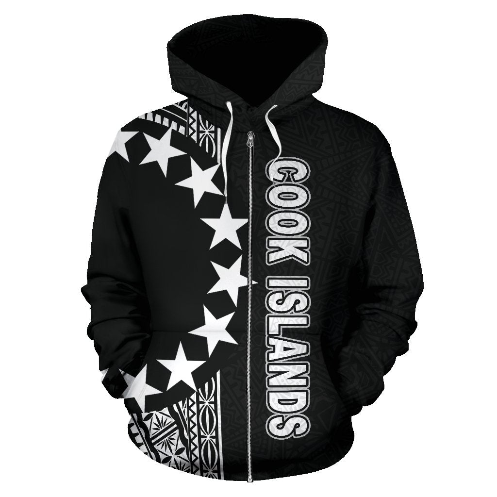 Cook Islands Polynesian Zip up Hoodie Line Black - Polynesian Pride