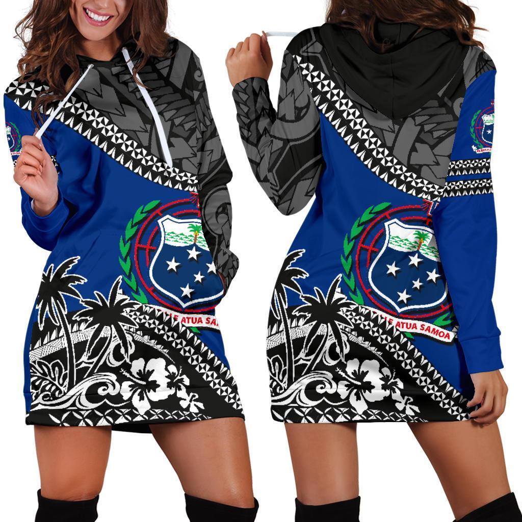 Samoa Hoodie Dress - Samoa Coat Of Arms Fall In The Wave K9 Blue - Polynesian Pride