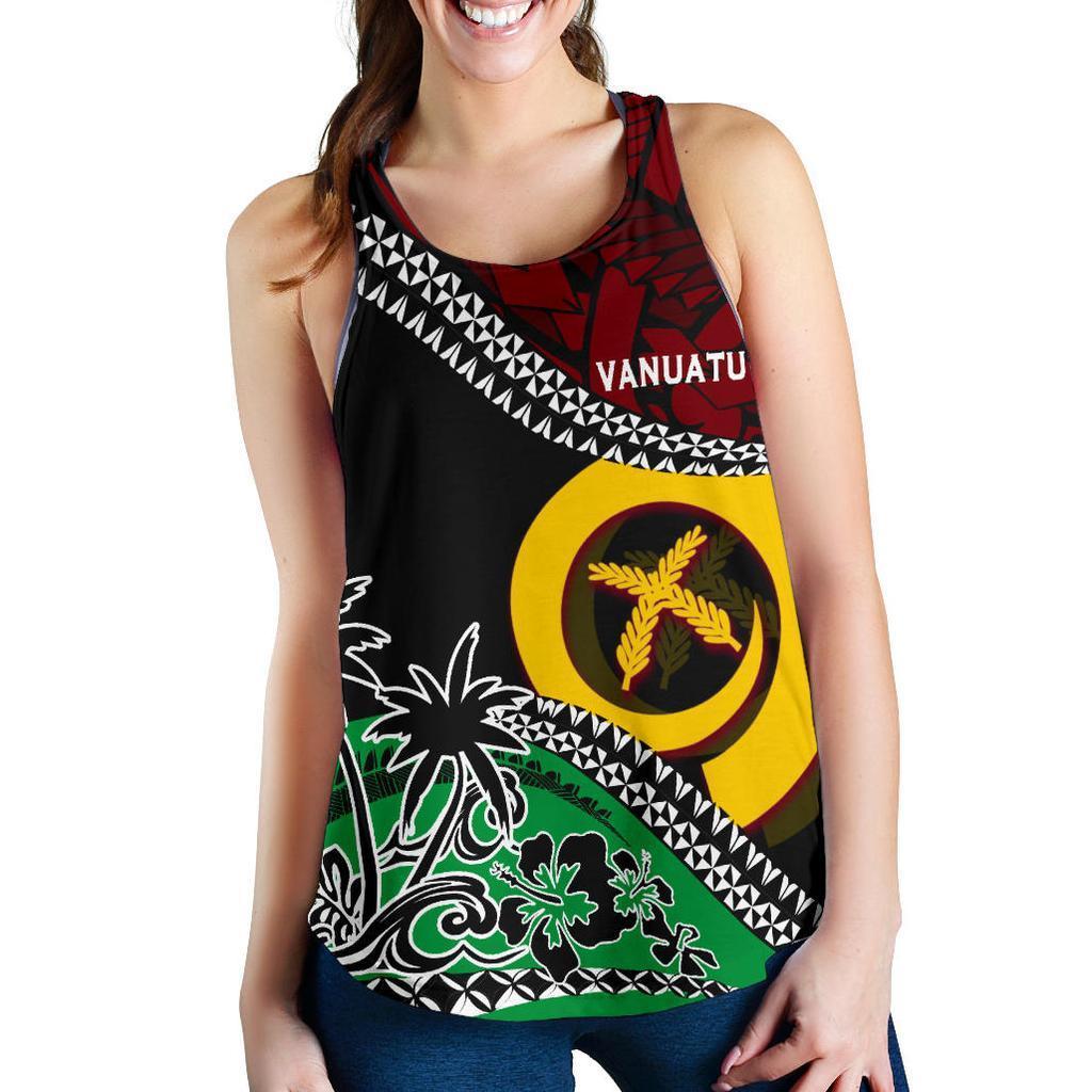 Vanuatu Women Racerback Tank Fall In The Wave Black - Polynesian Pride