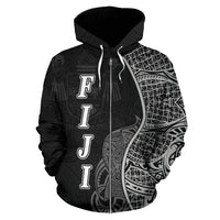 Fiji Polynesian Zip up Hoodie Coconut Tree Black - Polynesian Pride