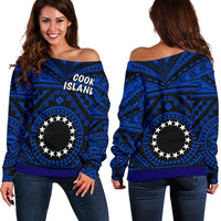 Cook Island Women's Off Shoulder Sweater - Seal With Polynesian Tattoo Style ( Blue) - Polynesian Pride