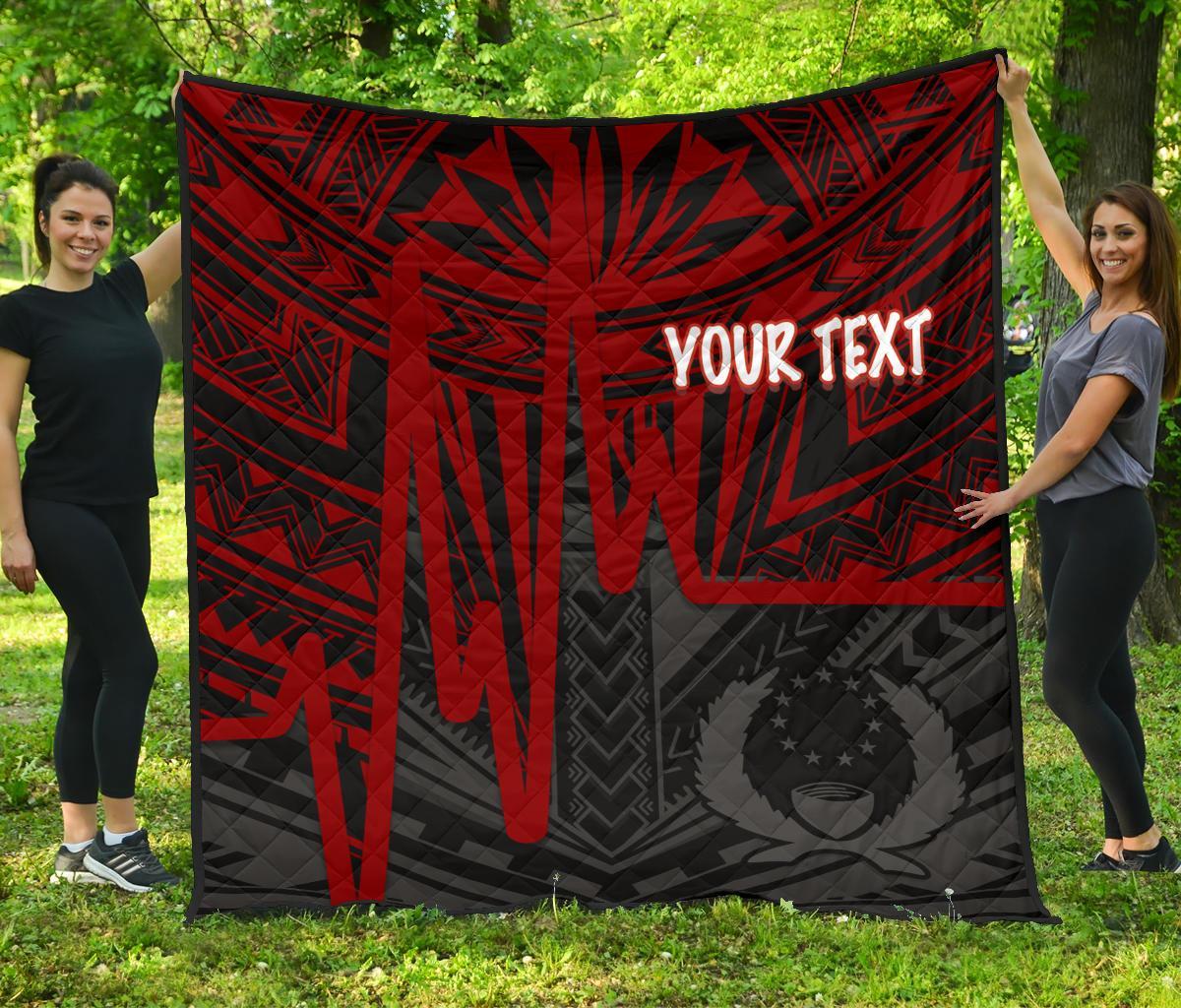 Pohnpei Personalised Premium Quilt - Pohnpei Seal In Heartbeat Patterns Style (Red) - Polynesian Pride