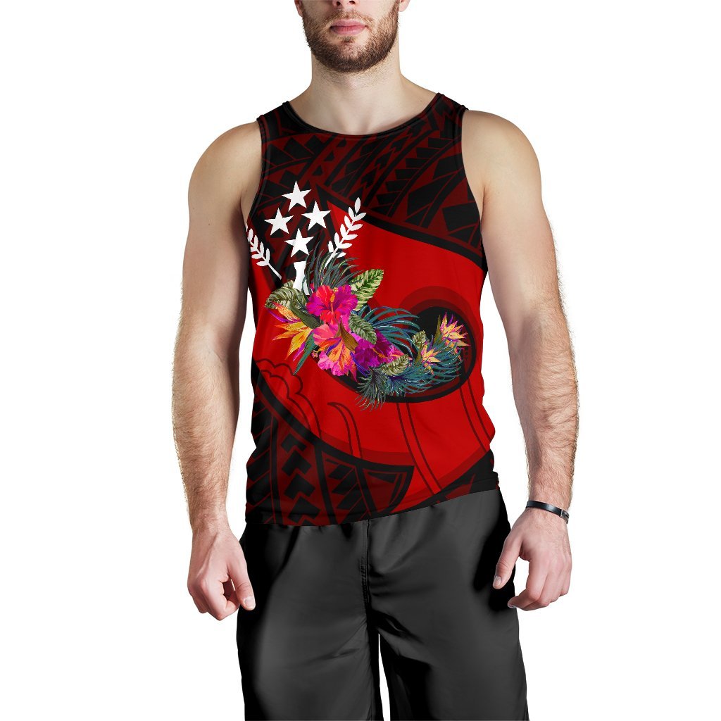 Kosrae Men's Tank Top - Polynesian Hook And Hibiscus (Red) - Polynesian Pride