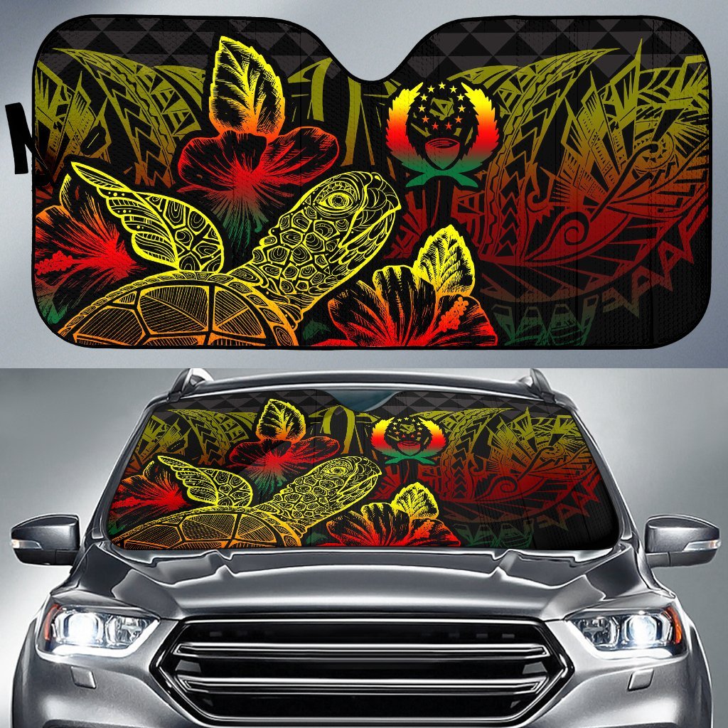 Pohnpei Auto Sun Shades Turtle Hibiscus Reggae Auto Sun Shade Universal Fit Reggae - Polynesian Pride