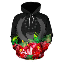 Pohnpei Polynesian Hoodie Black Hibiscus - Polynesian Pride