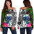 Samoa Off Shoulder Sweater - Turtle Plumeria Banana Leaf Black - Polynesian Pride