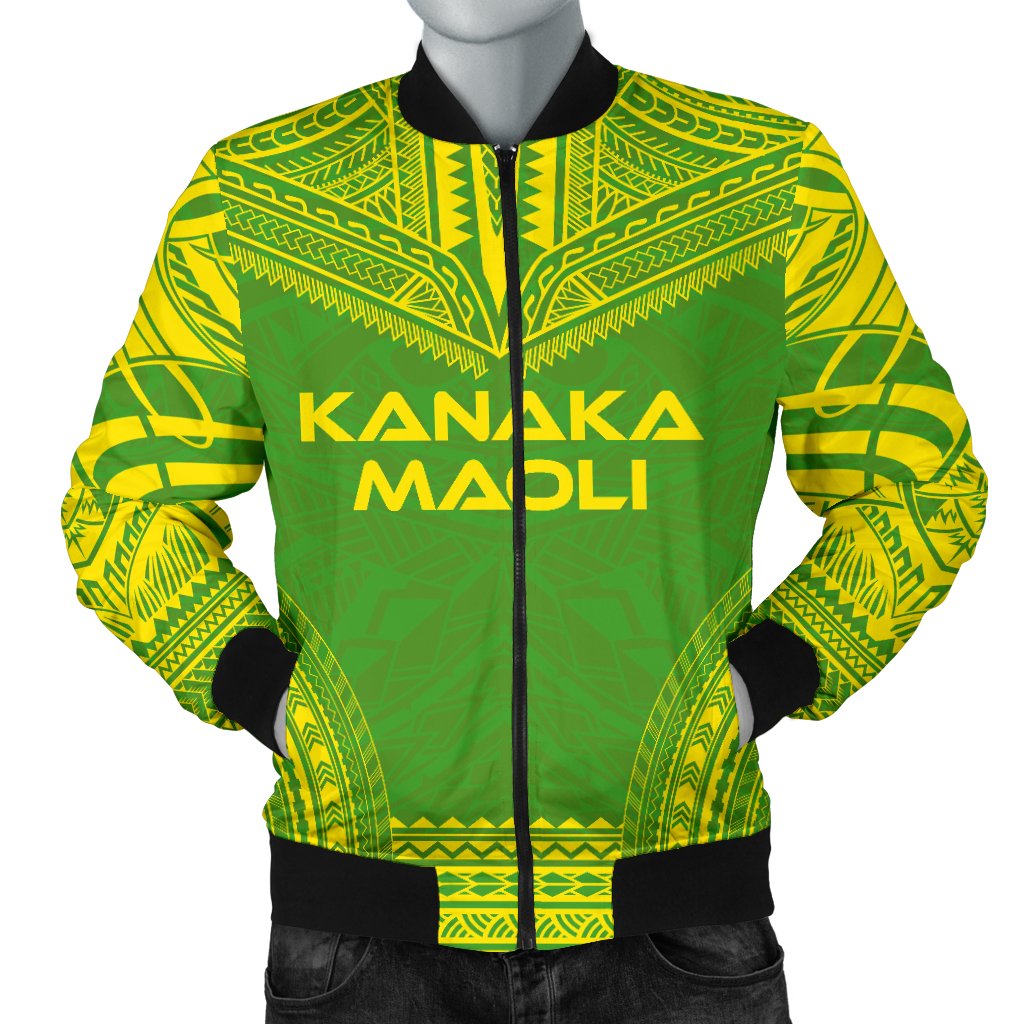 Kanaka Maoli Flag Polynesian Chief Men's Bomber Jacket Green - Polynesian Pride
