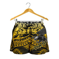 Samoa Polynesian Custom Personalised Women's Shorts - Eagle Tribal Pattern Yellow - Polynesian Pride