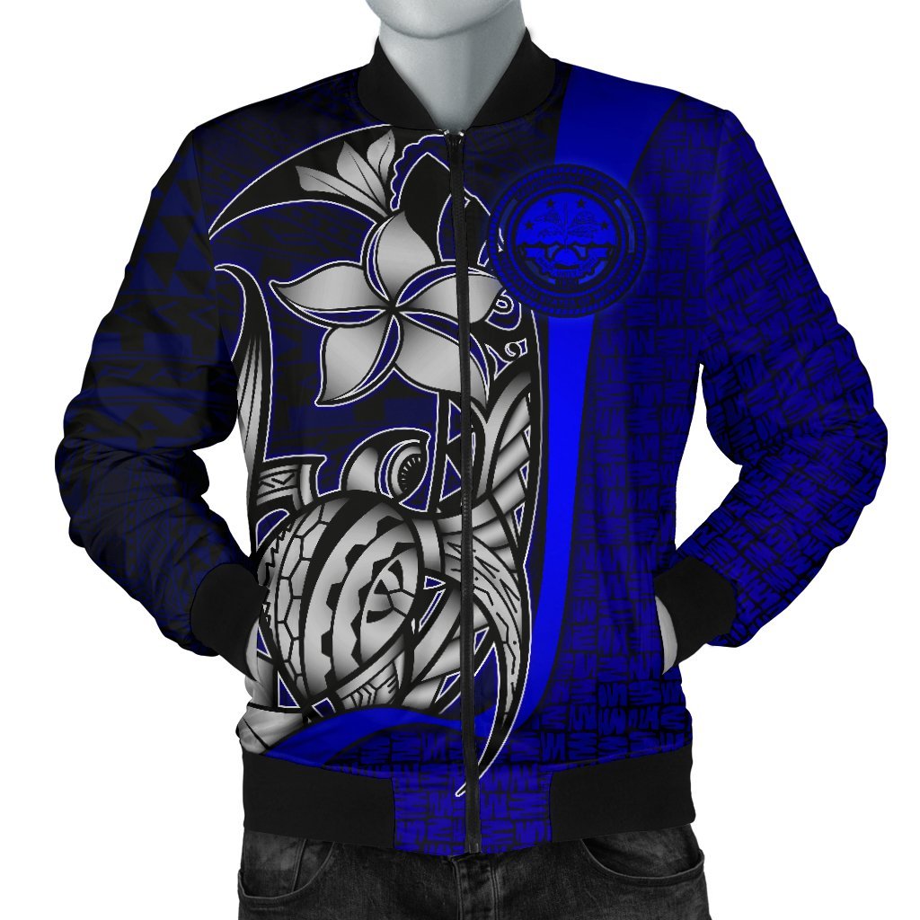 Federated States of Micronesia Men's Bomber Jackets Blue - Turtle With Hook Blue - Polynesian Pride