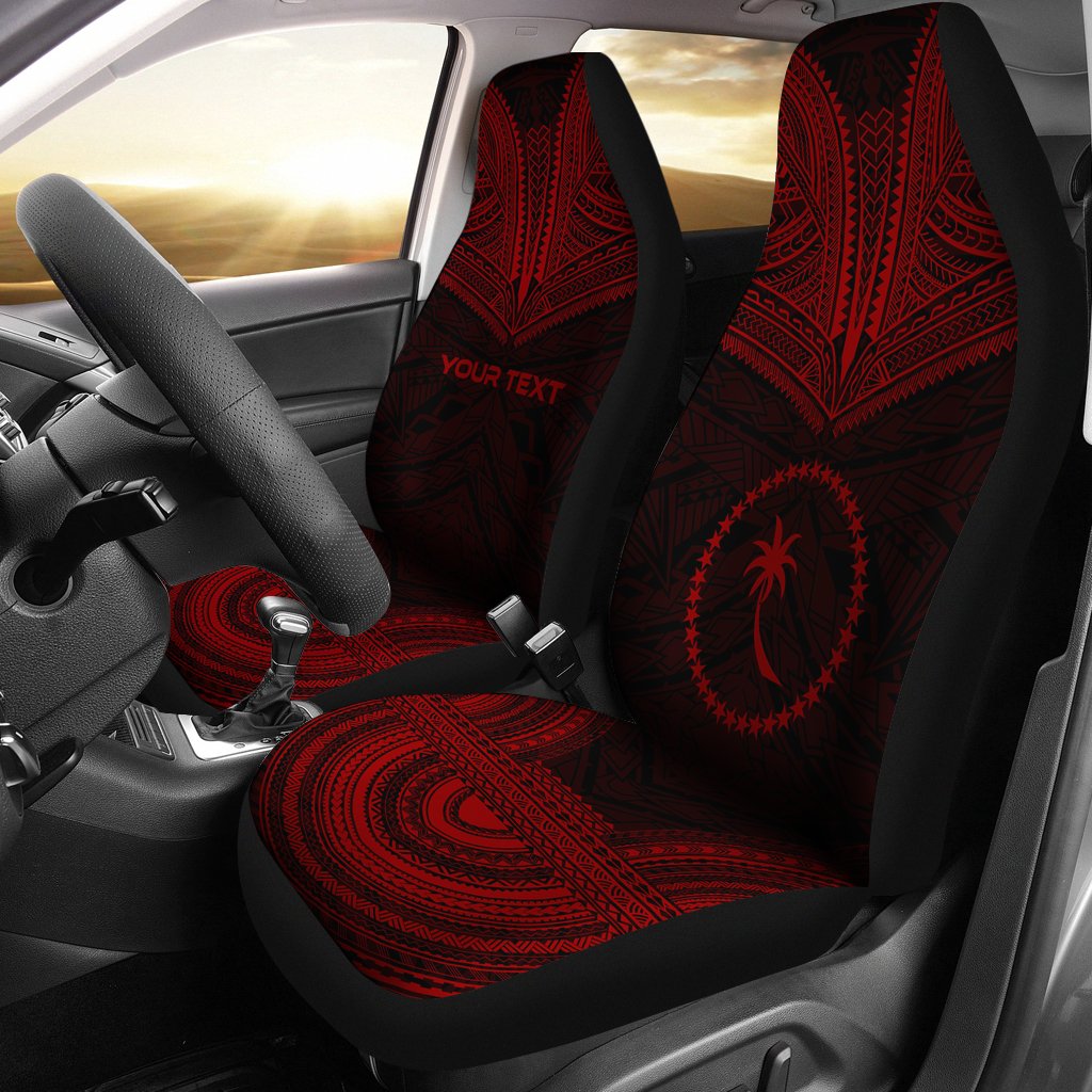 Chuuk Custom Personalised Car Seat Cover - Chuuk Flag Polynesian Chief Tattoo Deep Red Version Universal Fit Red - Polynesian Pride