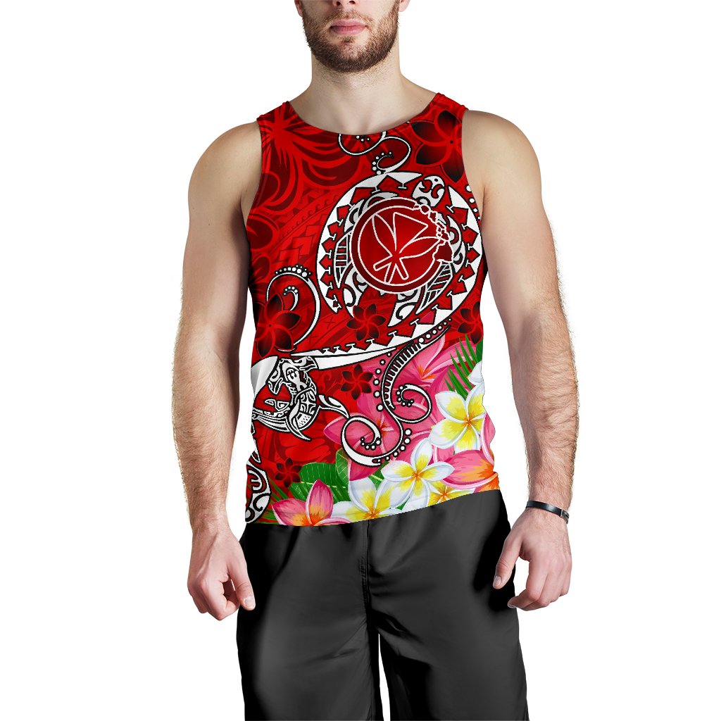 Hawaii Men's Tank Top - Turtle Plumeria Polynesian Tattoo Red Color - Polynesian Pride