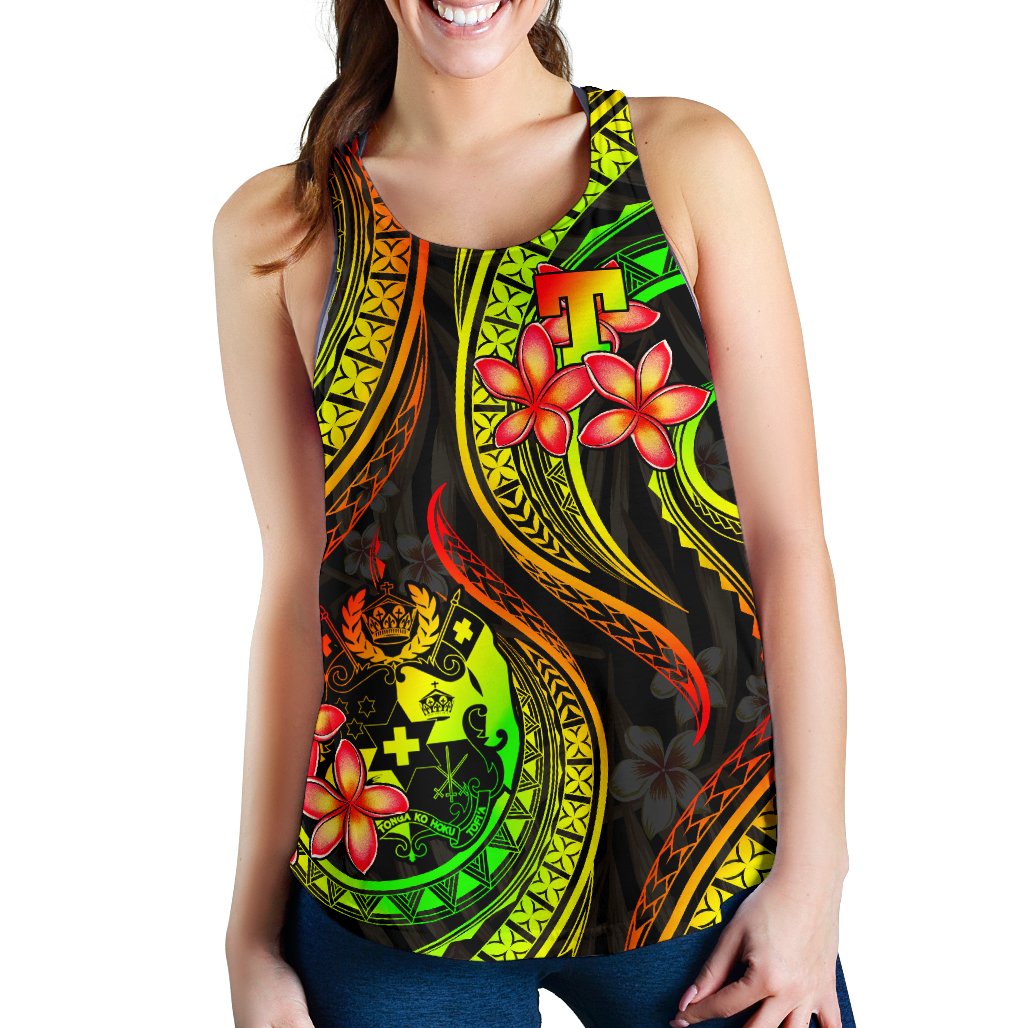 Tonga Polynesian Women Racerback Tank - Reggae Plumeria - Polynesian Pride