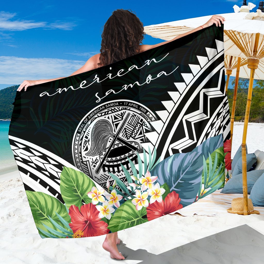 American Samoa Sarong - American Samoa Coat of Arms & Polynesian Tropical Flowers White Women White - Polynesian Pride