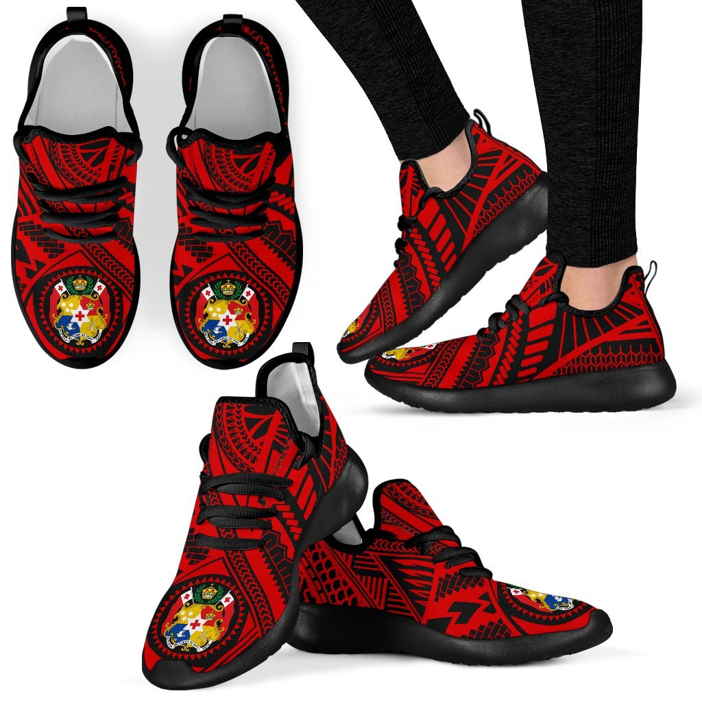 Tonga Polynesian Tattoo Mesh Knit Sneakers Red - Polynesian Pride