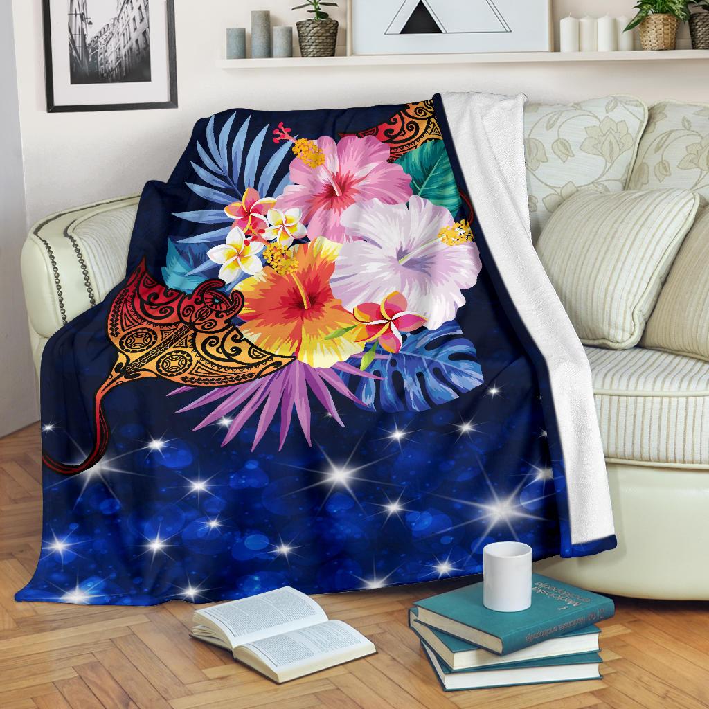 Hawaii Couple Manta Ray Plumeria Hibiscus Tropical Polynesian Premium Blanket - Bling Style - AH - Polynesian Pride