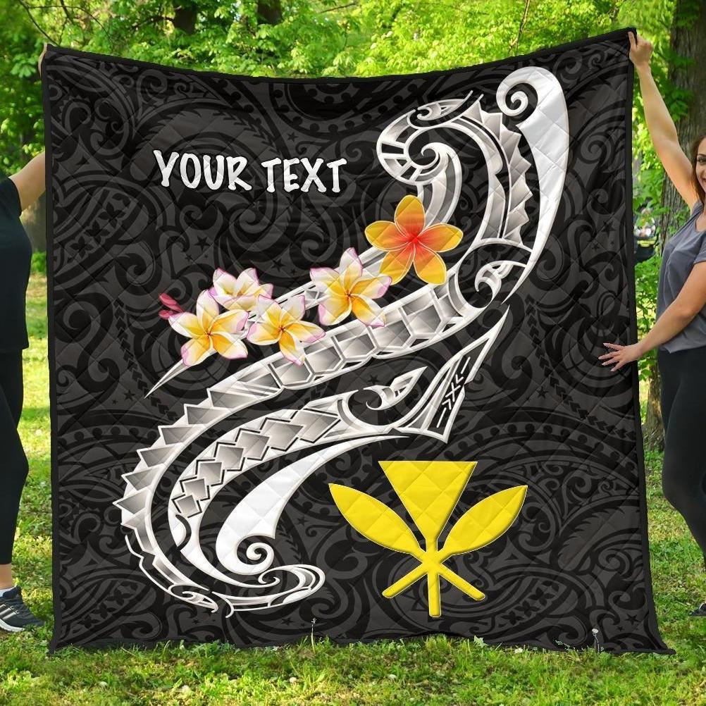 Hawaii Custom Personalised Premium Quilt - Kanaka Maoli Polynesian Patterns Plumeria (Black) Black - Polynesian Pride