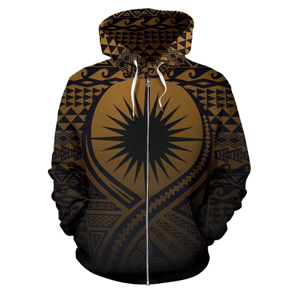 Marshall Islands All Over Zip up Hoodie Lift up Gold - Polynesian Pride