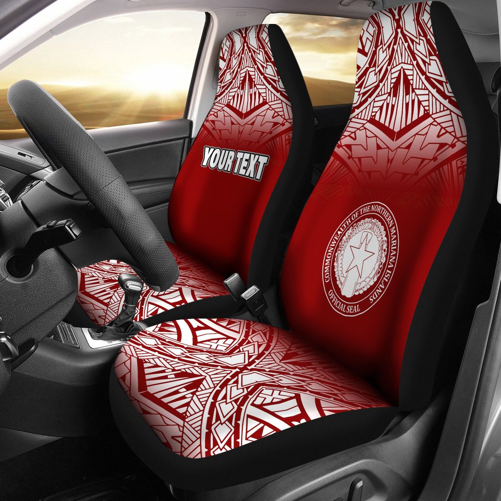 Northern Mariana Islands Custom Personalised Car Seat Covers - C N M I Seal Polynesian Tattoo Fog Red Universal Fit Red - Polynesian Pride