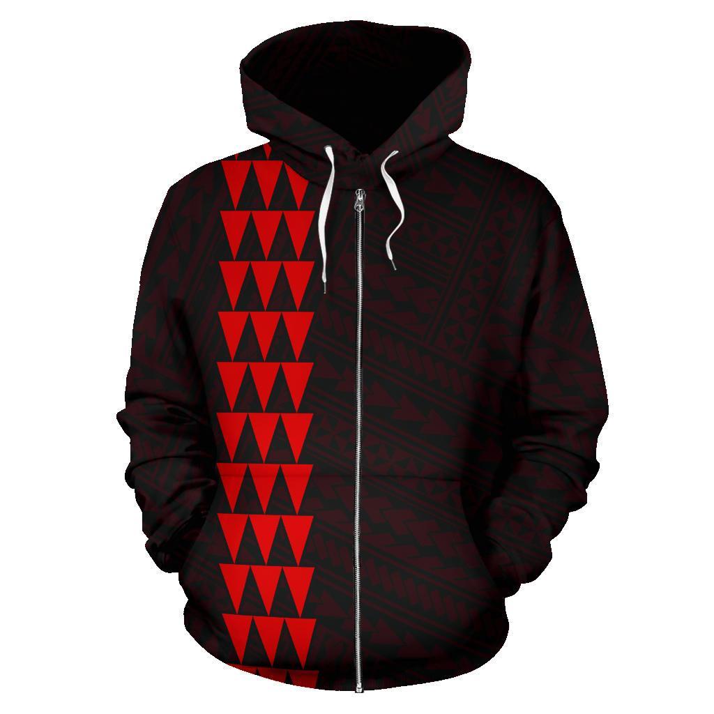 Polynesian Kakau Anchor Hibiscus Hawaii Zip Hoodie Red - Polynesian Pride