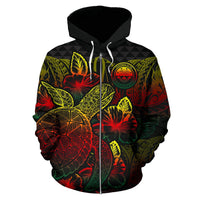 Federated States of Micronesia Polynesian Zip up Hoodie Turtle Hibiscus Reggae - Polynesian Pride
