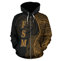 Federated States of Micronesian Polynesian Zip up Hoodie Coconut Tree Gold - Polynesian Pride