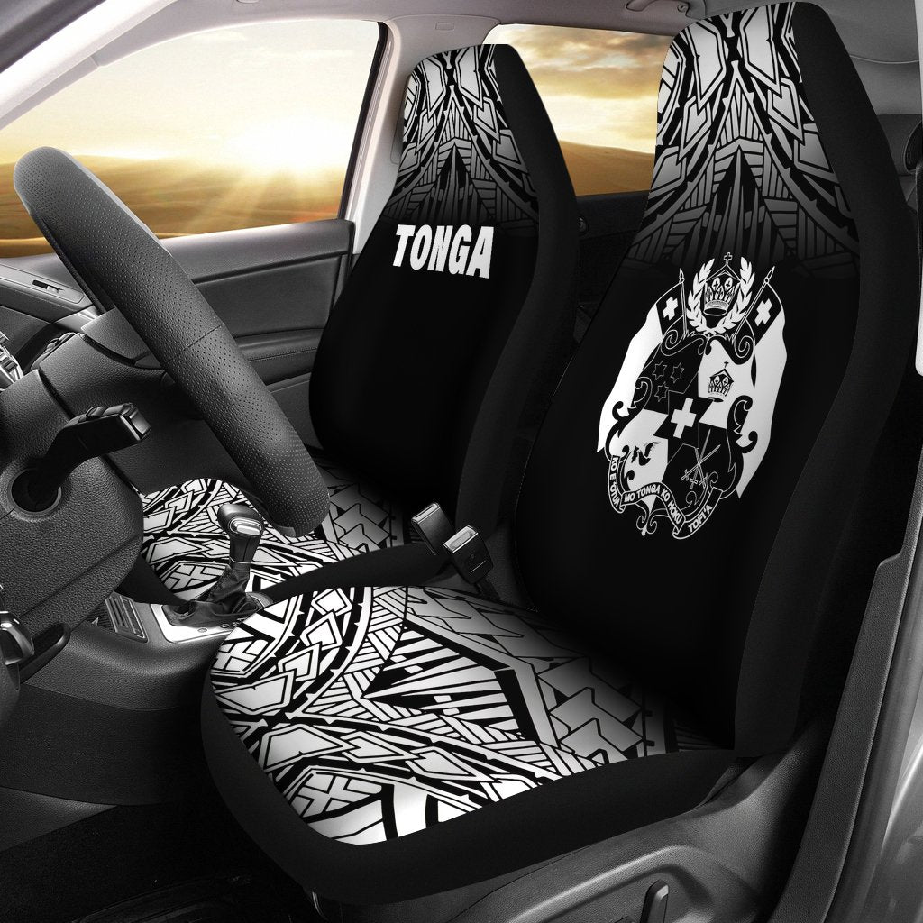 Tonga Car Seat Covers - Tonga Coat Of Arms Polynesian Tattoo Fog Black Universal Fit Black - Polynesian Pride