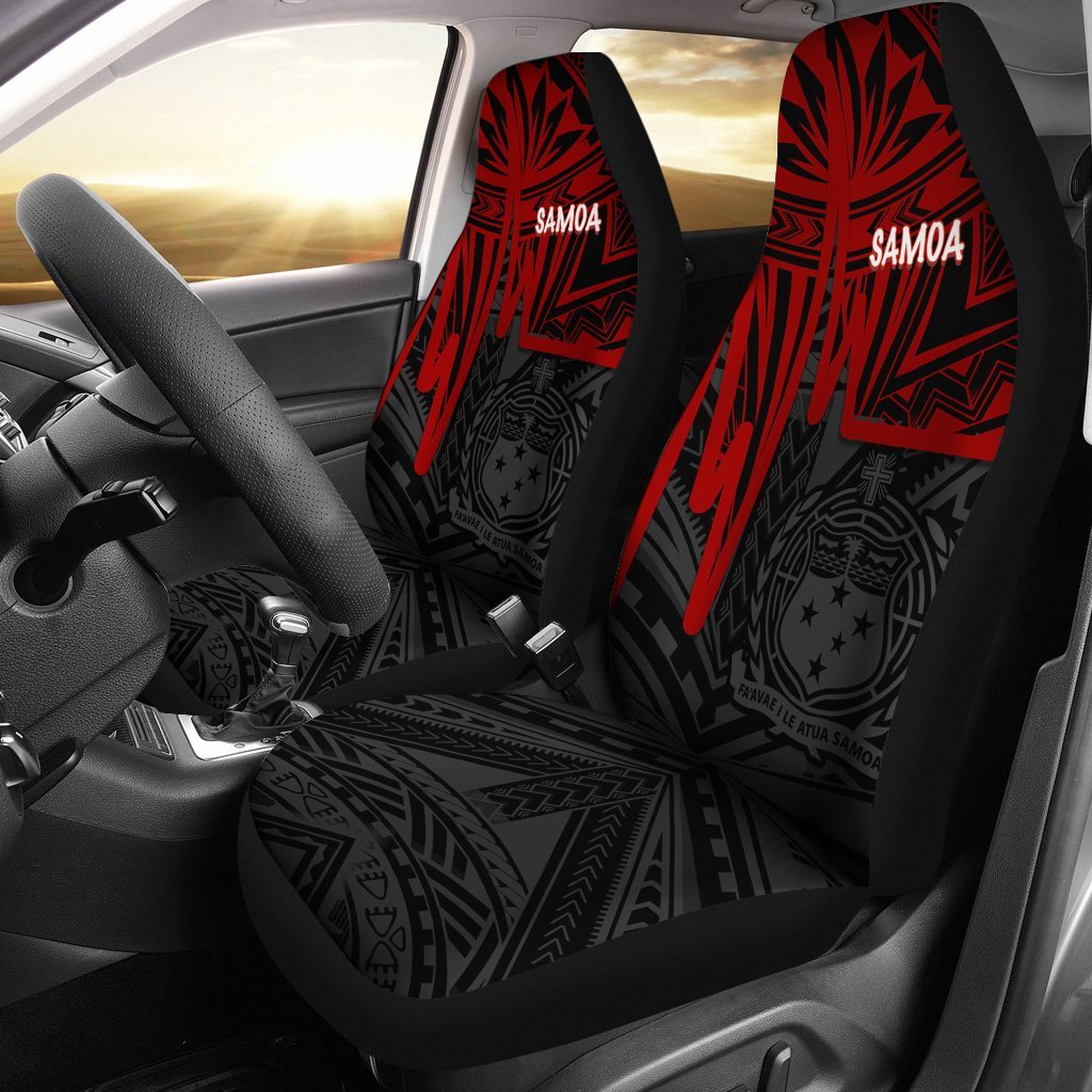 Samoa Car Seat Covers - Samoa Seal With Polynesian Pattern In Heartbeat Style (Red) Universal Fit Red - Polynesian Pride