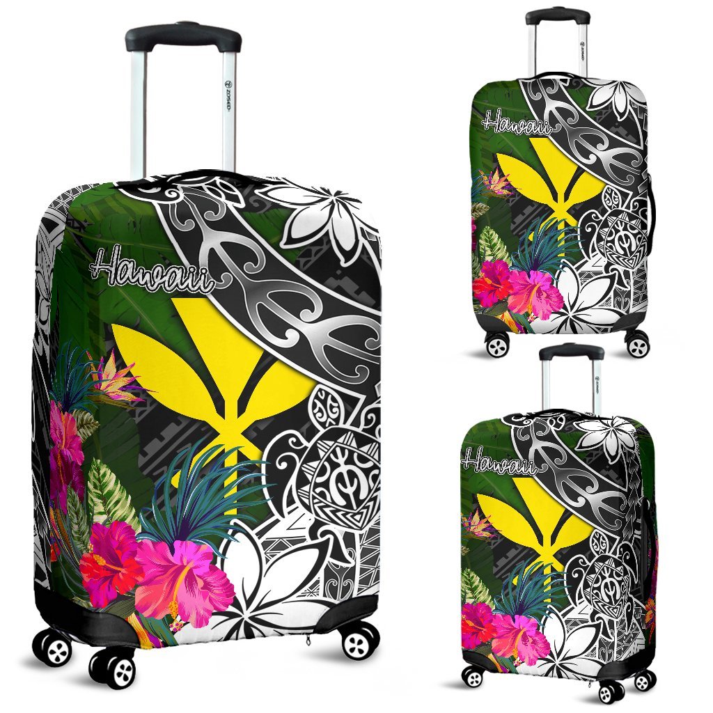 Hawaii Luggage Covers - Turtle Plumeria Banana Leaf Black - Polynesian Pride