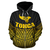Tonga Polynesian Zip up Hoodie Gold Pride Map and Seal - Polynesian Pride