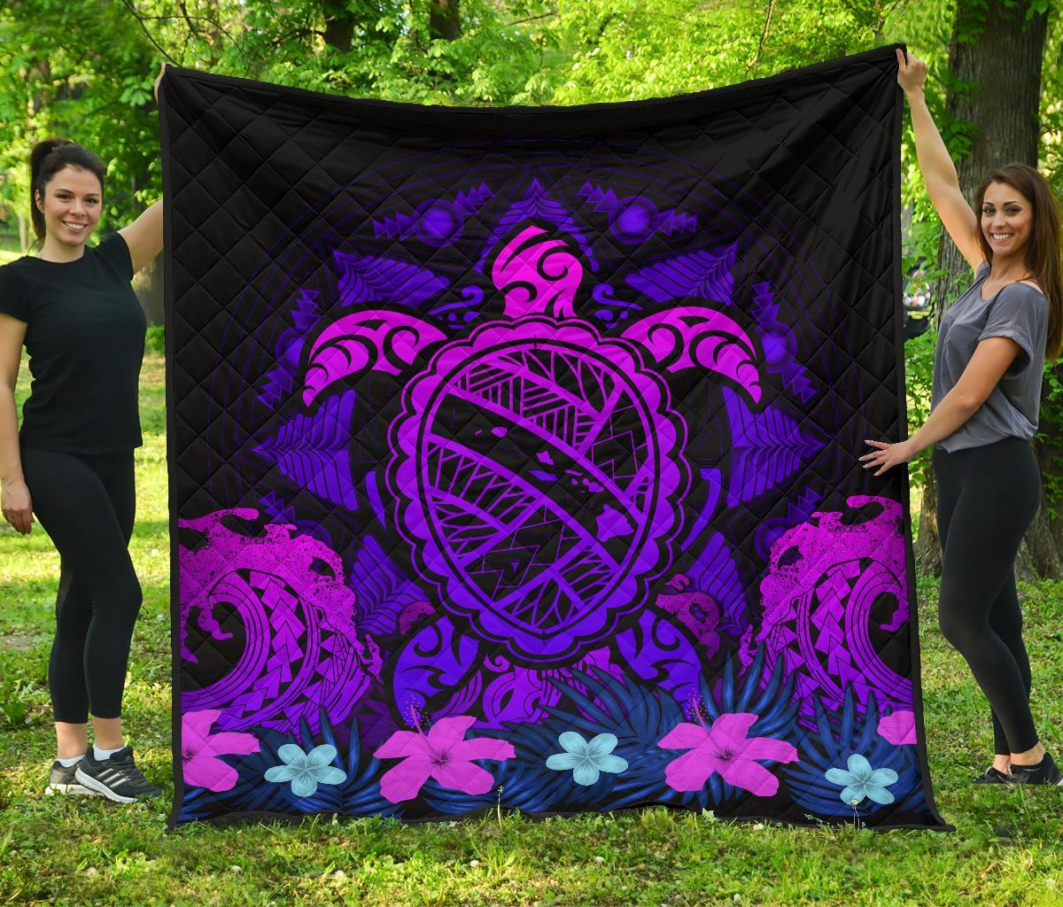 Hawaii Turtle Polynesian Blue Premium Quilt - Kuly Style Blue - Polynesian Pride