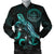 Palau Polynesian Men's Bomber Jacket - Turtle With Blooming Hibiscus Turquoise Turquoise - Polynesian Pride