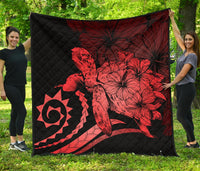 Hawaii Turtle Hibiscus Polynesian Vintage Premium Quilt - Red Red - Polynesian Pride