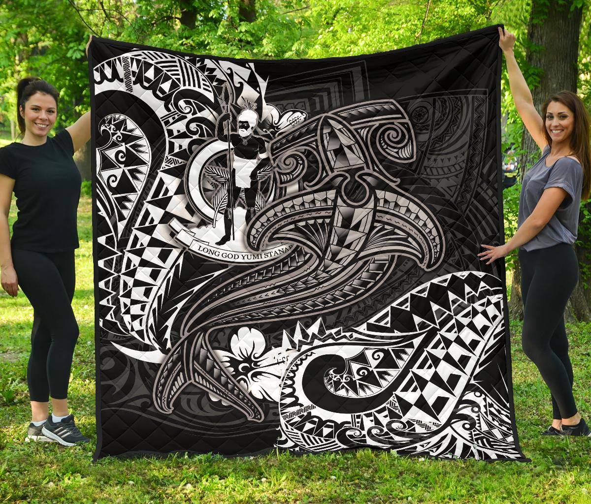 Vanuatu Polynesian Premium Quilt - White Shark Polynesian Tattoo - Polynesian Pride