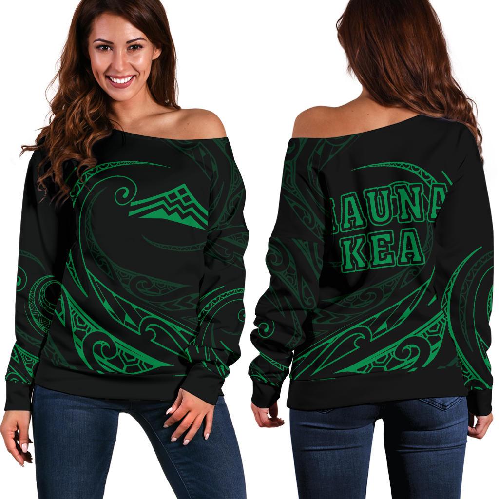 Hawaiian Mauna Kea Polynesian Women's Off Shoulder Sweater - Green - Frida Style Green - Polynesian Pride