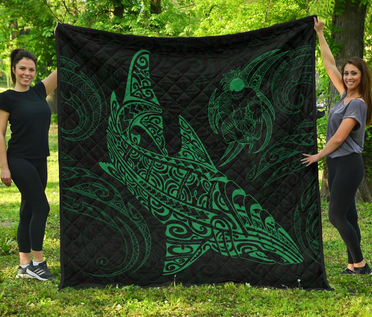 Polynesian Quilt - Polynesian Green Shark Warrior Tattoo Green - Polynesian Pride