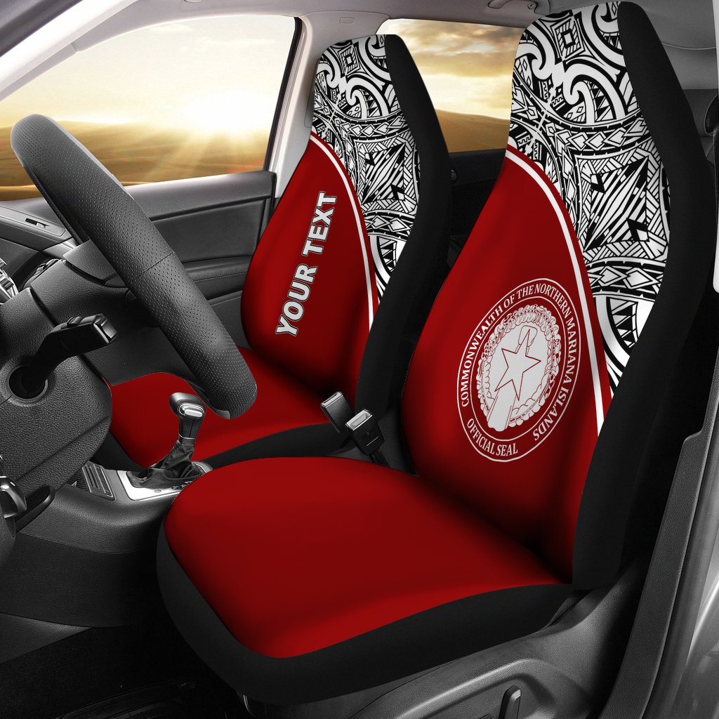 Northern Mariana Islands Custom Personalised Car Seat Covers - C N M I Seal Polynesian Red Curve Universal Fit Red - Polynesian Pride