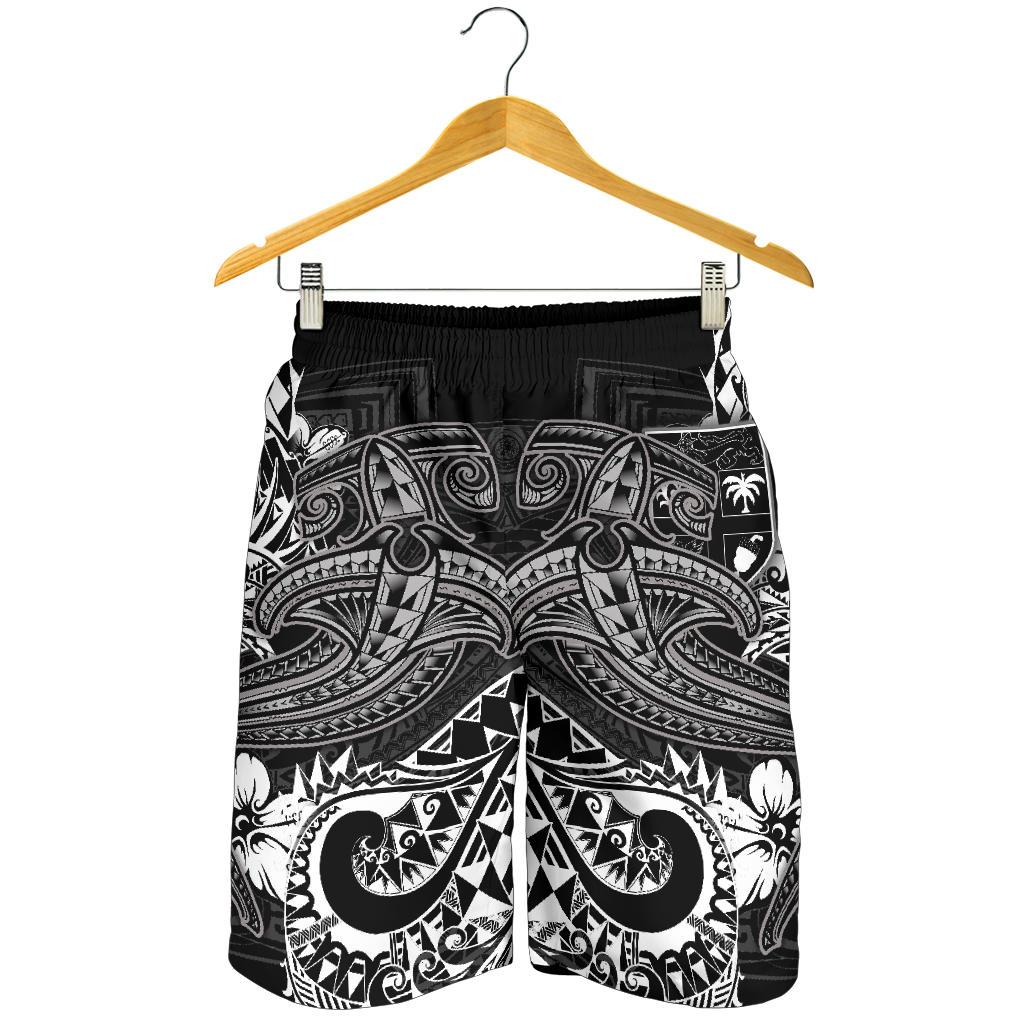 Fiji Men's Shorts - White Shark Polynesian Tattoo - Polynesian Pride