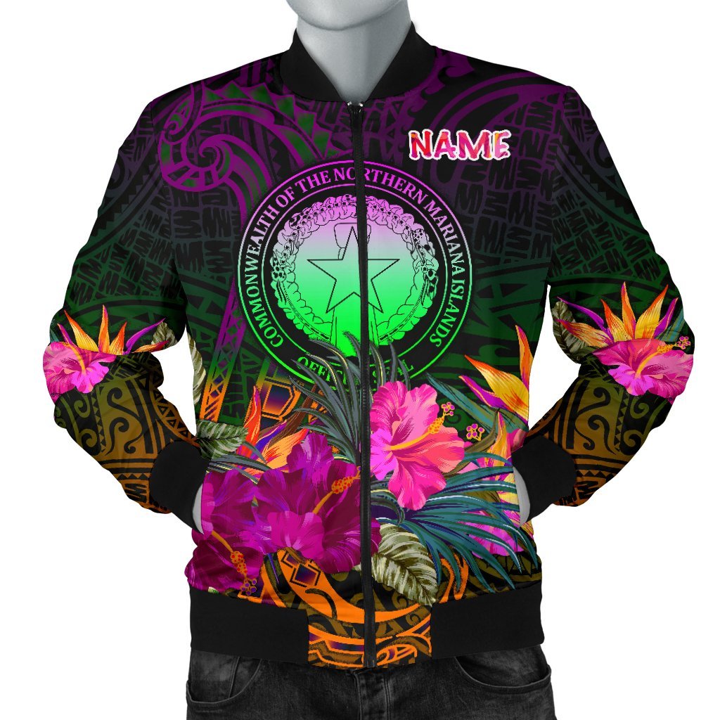Northern Mariana Islands Polynesian Personalised Men's Bomber Jacket - Summer Hibiscus Reggae - Polynesian Pride