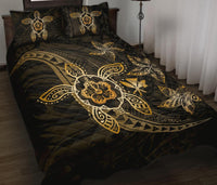 Kanaka Map Hibiscus Plumeria Turtle Art Gold Polynesian Quilt Bed Set - Polynesian Pride