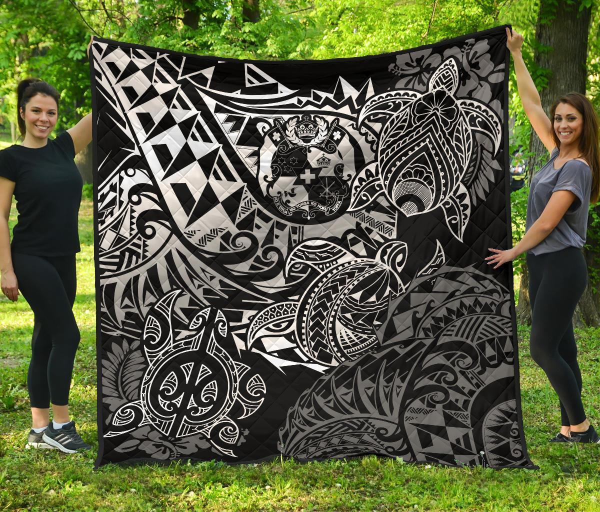 Tonga Polynesian Premium Quilt - White Turtle Flowing - Polynesian Pride