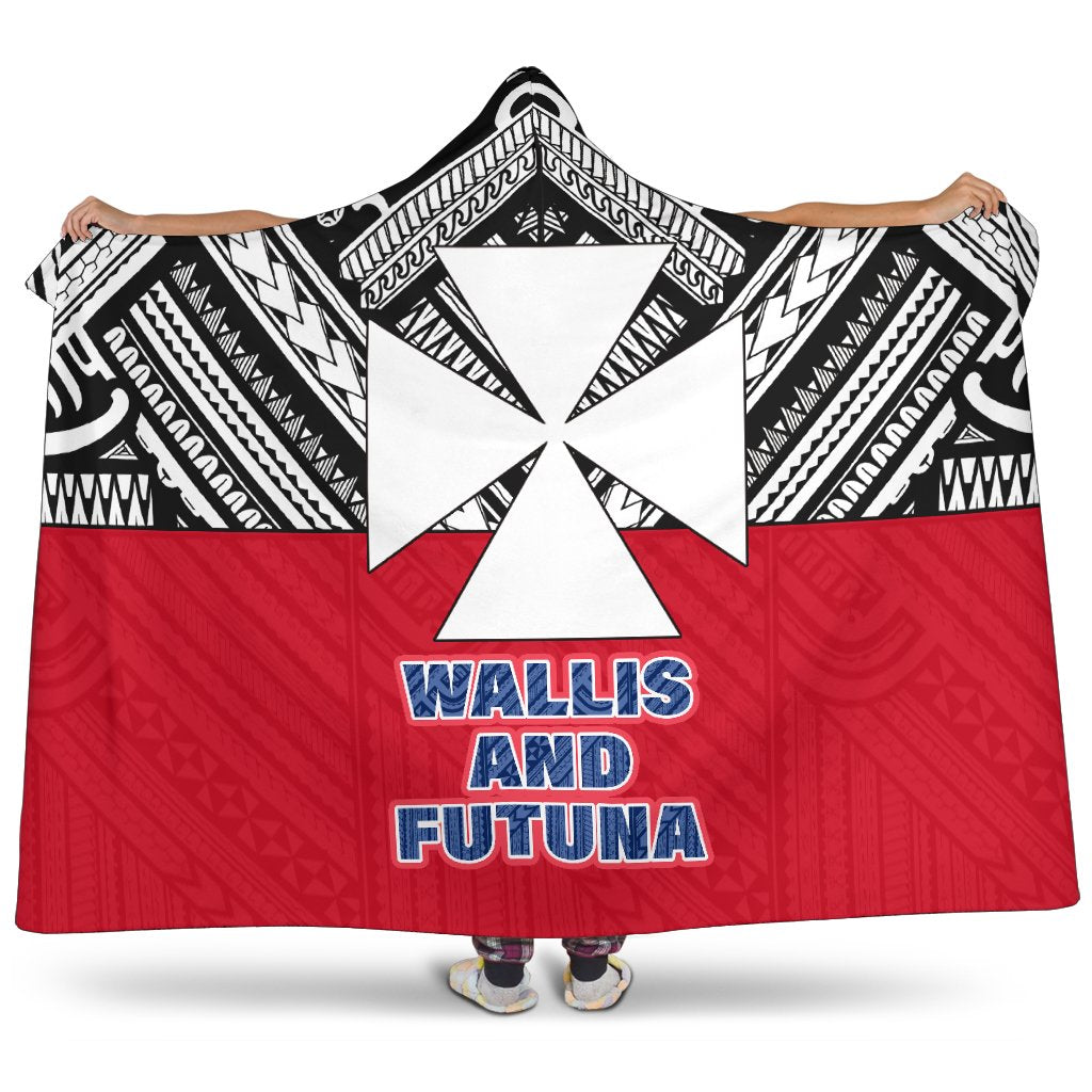 Wallis And Futuna Hooded Blanket - Polynesian Design Hooded Blanket White - Polynesian Pride