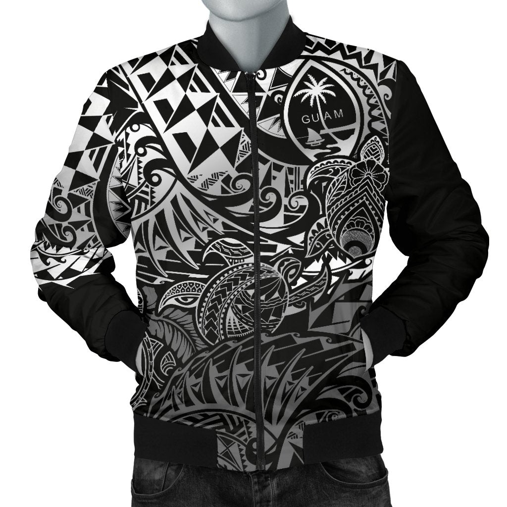 Guam Polynesian Bomber Jacket (Men) - White Turtle Flowing White - Polynesian Pride