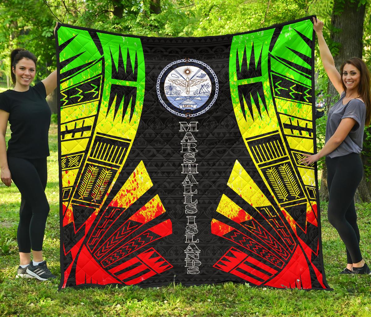 Marshall Islands Premium Quilt - Marshall Islands Seal Polynesian Reggae Tattoo - Polynesian Pride
