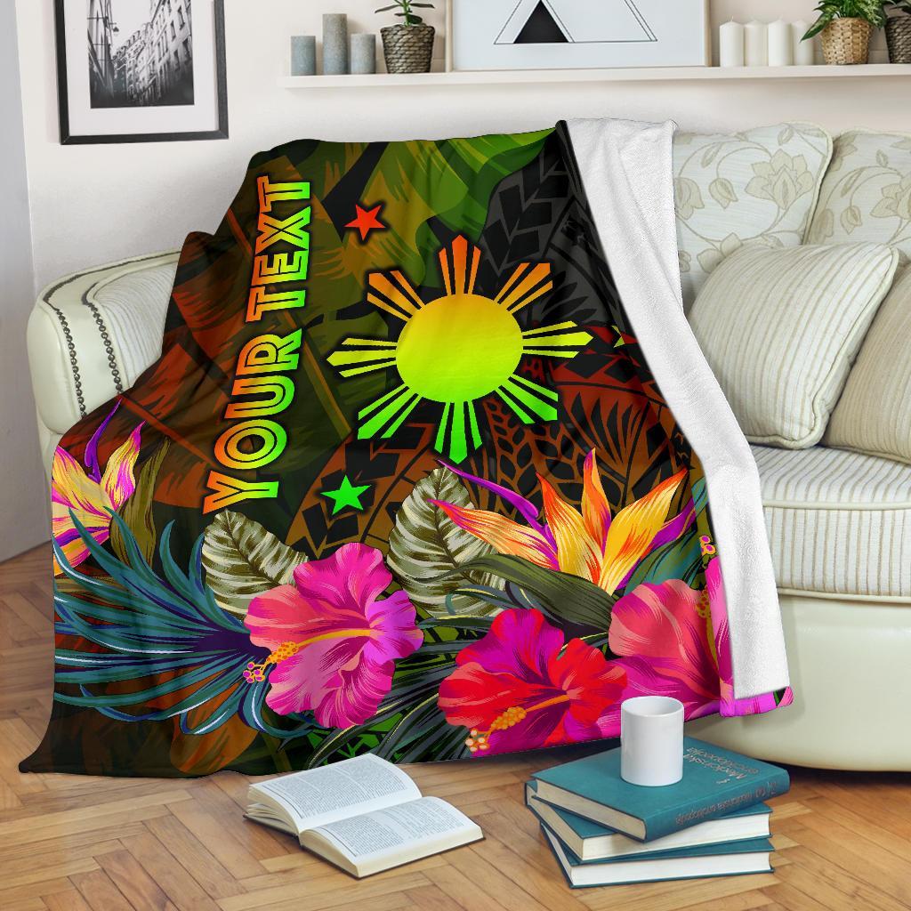 The Philippines Polynesian Personalised Premium Blanket - Hibiscus and Banana Leaves White - Polynesian Pride