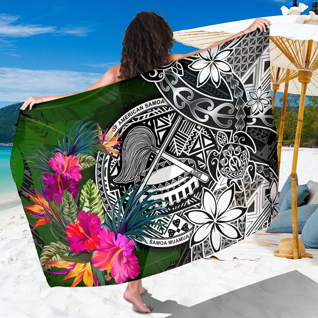 American Samoa Sarong - Turtle Plumeria Banana Leaf Sarong One Size Black - Polynesian Pride