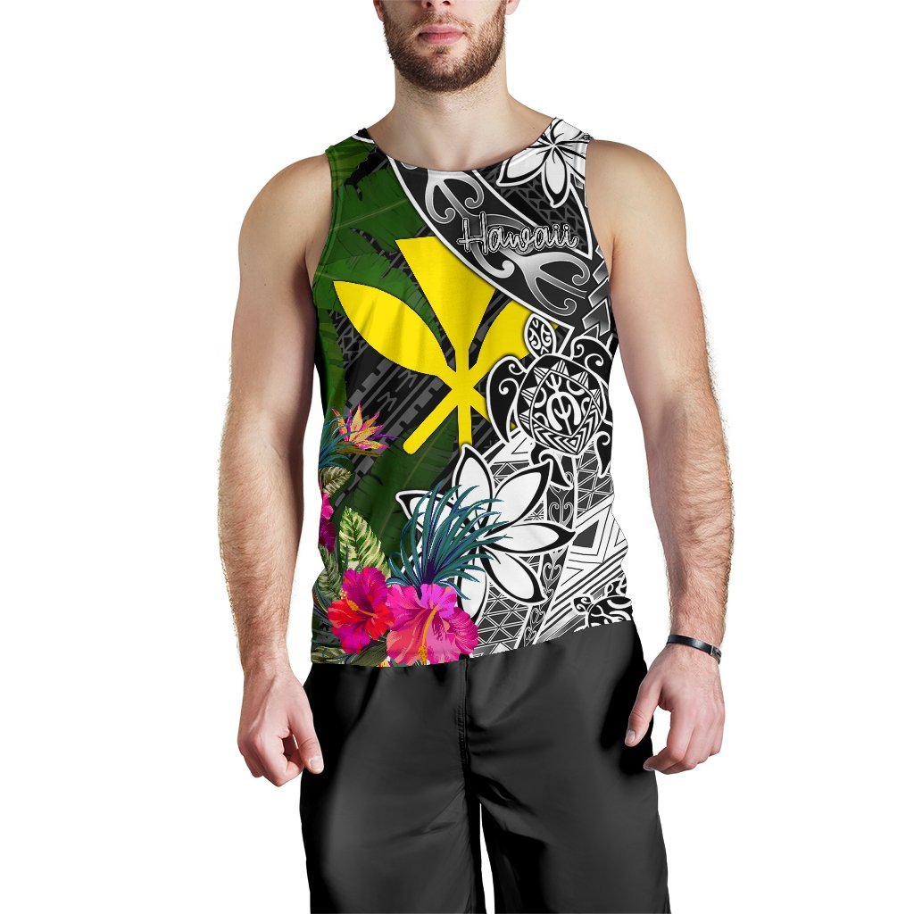 Hawaii Men Tank Top - Turtle Plumeria Banana Leaf - Polynesian Pride